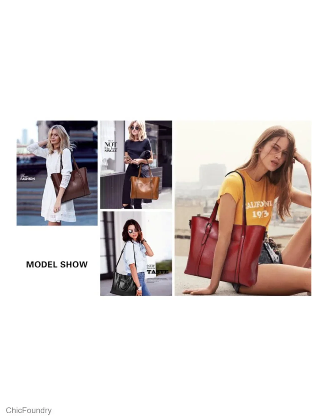 Faux Leather Tote Bag Women Large Zipper Shoulder Purse Work Satchel